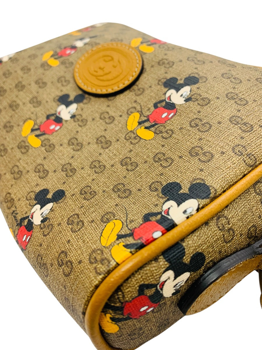 Gucci x Disney Mickey Mouse GG Supreme Canvas Shoulder Bag Brown Leather