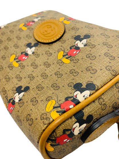Gucci x Disney Mickey Mouse GG Supreme Canvas Shoulder Bag Brown Leather