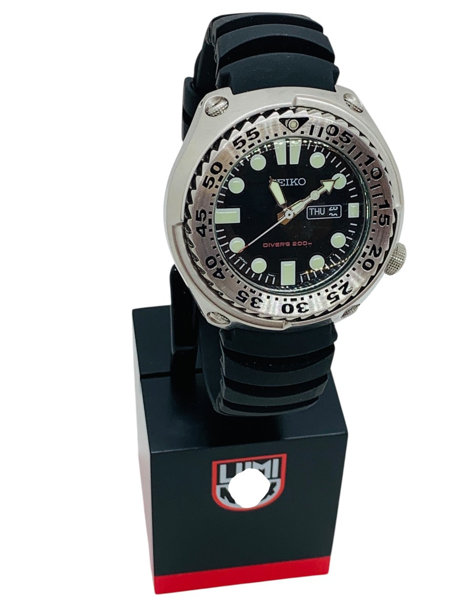 Seiko 7N36-0AF0 Quartz Watch 48mm Black Lug 23mm 7in Max Extra SS Band