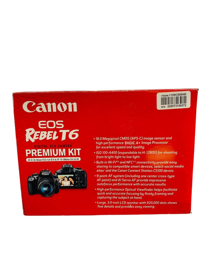 Canon EOS Rebel T6 Digital SLR Camera Premium Kit with 2 Lens New/Other