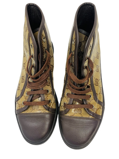 Gucci Trim California Size 37 Dark Brown Canvas & Leather High Tops