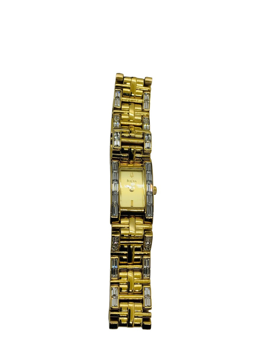Bulova Lady's Tank Yellow Tone Square Quartz Watch w/ Box