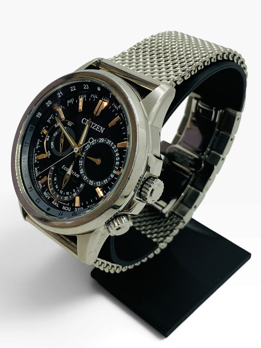 Citizen Eco-Drive Calendrier 46mm Automatic Watch Black Silver Mesh