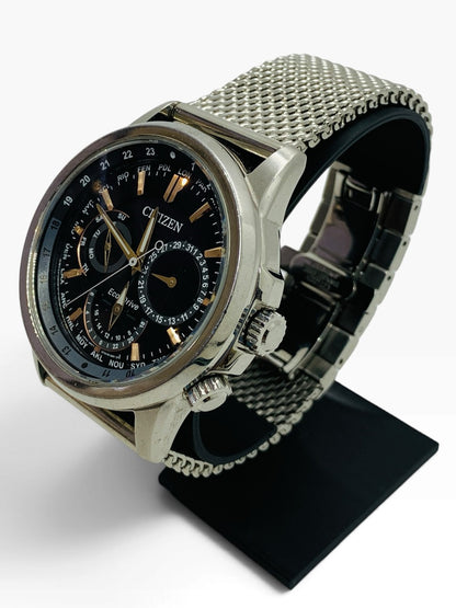 Citizen Eco-Drive Calendrier 46mm Automatic Watch Black Silver Mesh