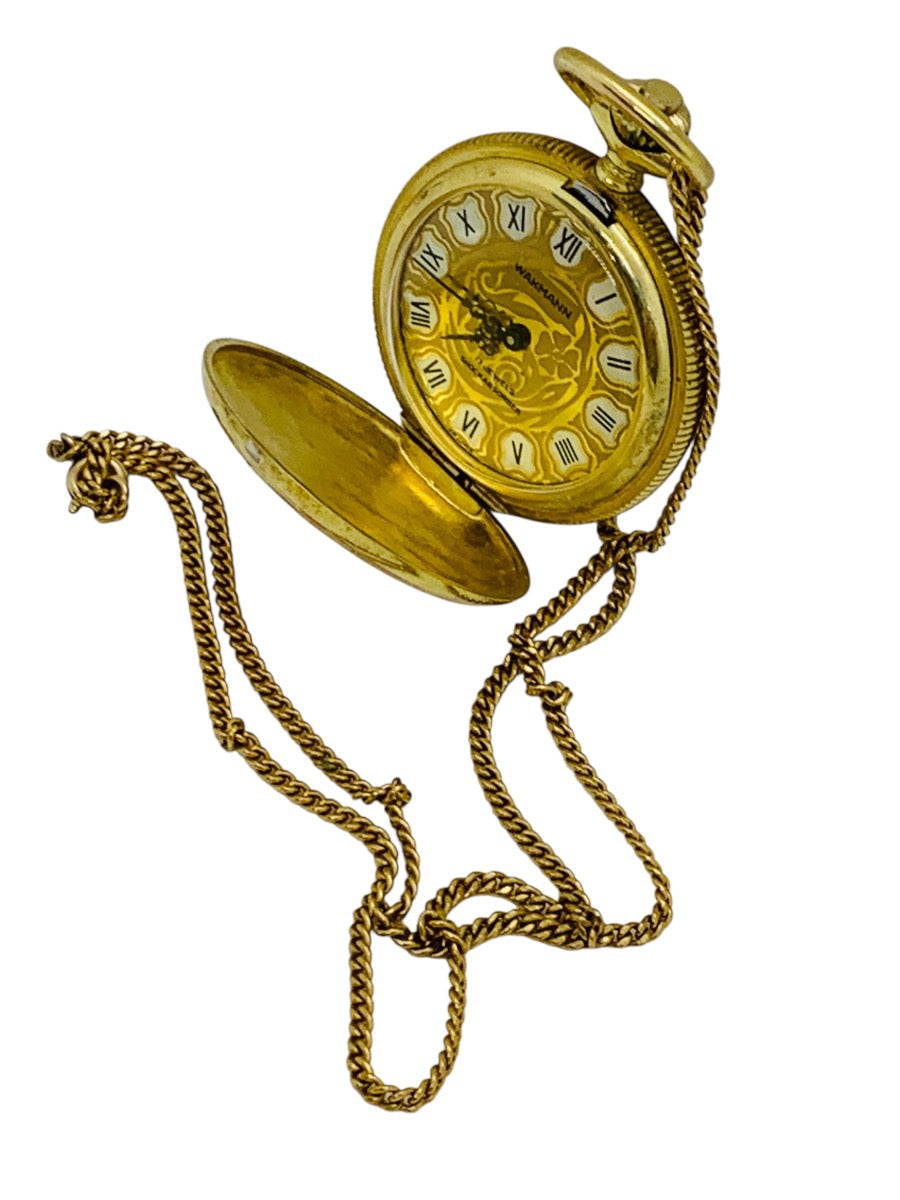 Vintage Wakmann 17 Jewels Shock Absorber Pendant Watch with Gold Tone Chain Made in France