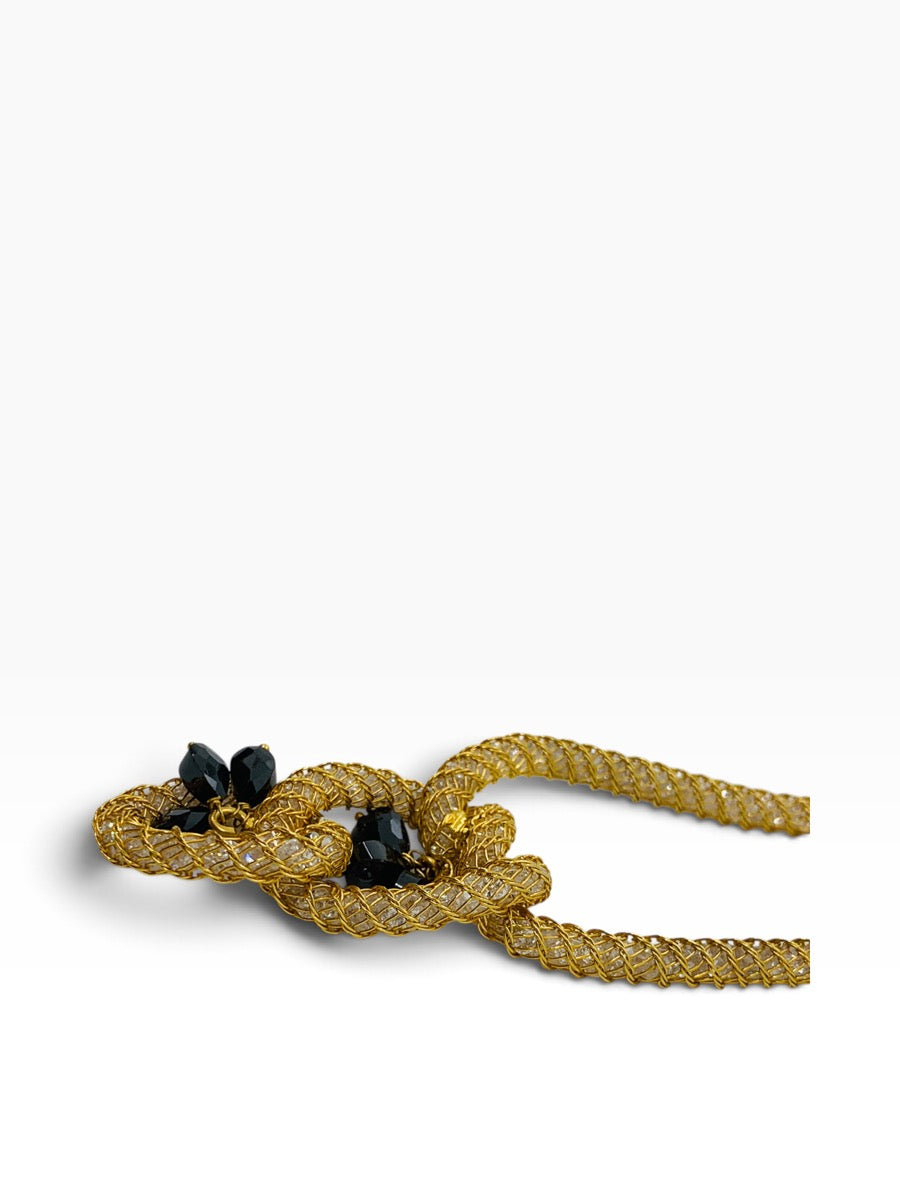 22K Yellow Gold Byzantine Braided Knot Necklace w/ Woven Stones 25.8 Gr | 17"