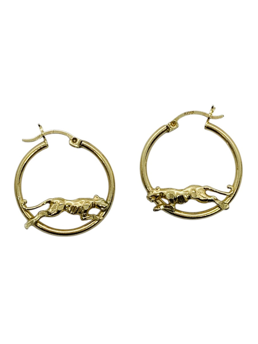 14K Yellow Gold Cheetah Hoop Earrings | Size 1 inch | 3.8g