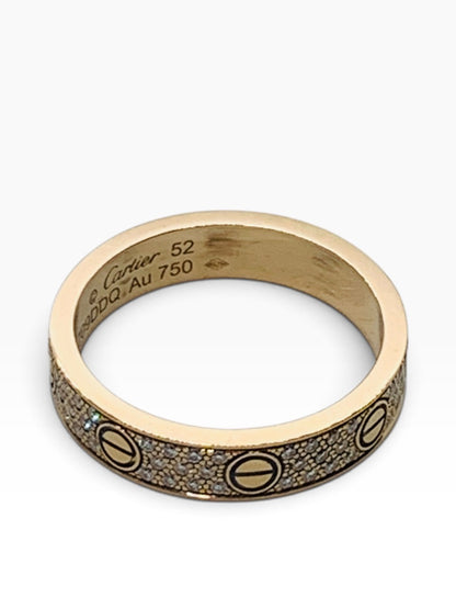 Cartier Love Ring Small Model Paved Au 750 18K Rose Gold Size 52 4mm Width