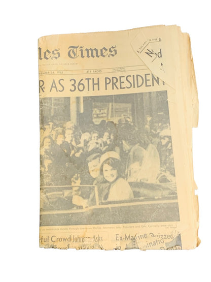 L.A Times Vintage Historic Newspaper of 1963 "Johnson Takes Over" from JFKs Assasination Day.