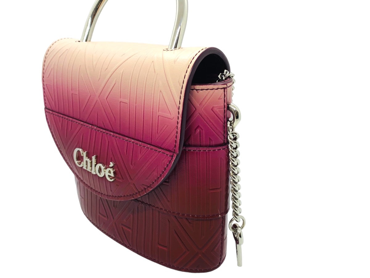 (READ) Pre-Owned Chloé Aby Lock Leather Bag Pink/White Gradient