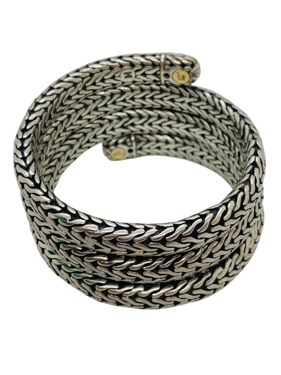 John Hardy .925 Sterling Silver 18k Gold Four row coil pave Diamond Wrap Bracelet