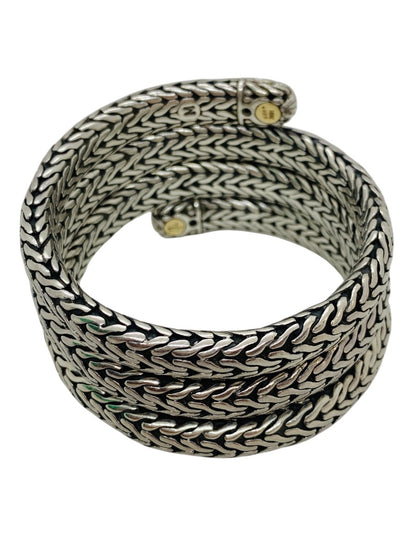 John Hardy .925 Sterling Silver 18k Gold Four row coil pave Diamond Wrap Bracelet