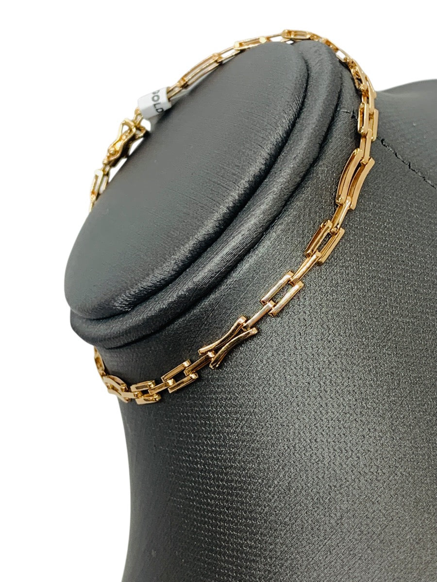18K Yellow Gold Rectangular Paper Clip Bracelet | Size 7 | 3.9g