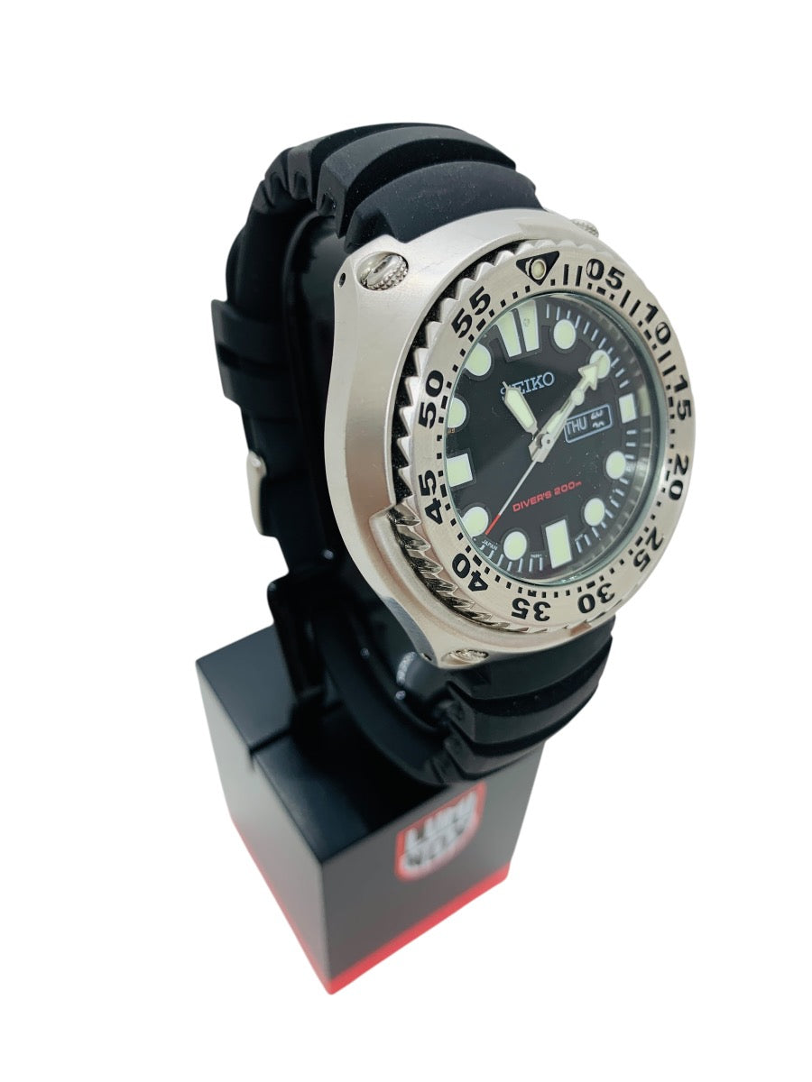 Seiko 7N36-0AF0 Quartz Watch 48mm Black Lug 23mm 7in Max Extra SS Band