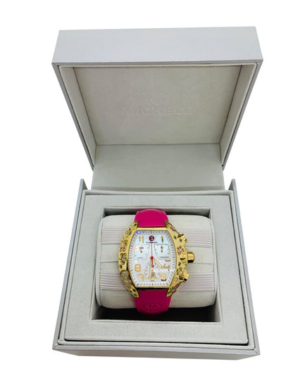 Michele Turbina Butterfly Lady's Chronograph 44mm Quartz Watch Pink Rubber Strap