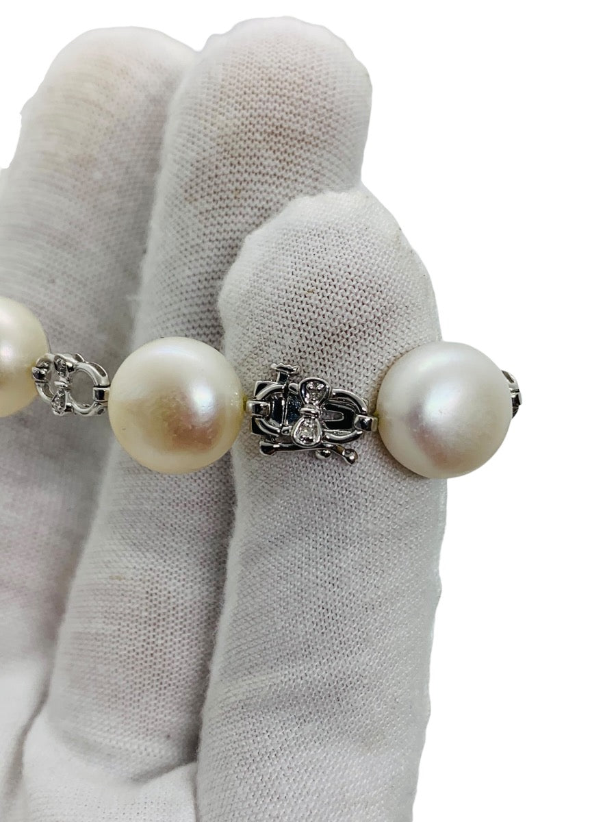 14K White Gold Diamond & Pearl Bracelet Natural Sontes 8" Length Infinity Link