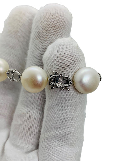 14K White Gold Diamond & Pearl Bracelet Natural Sontes 8" Length Infinity Link