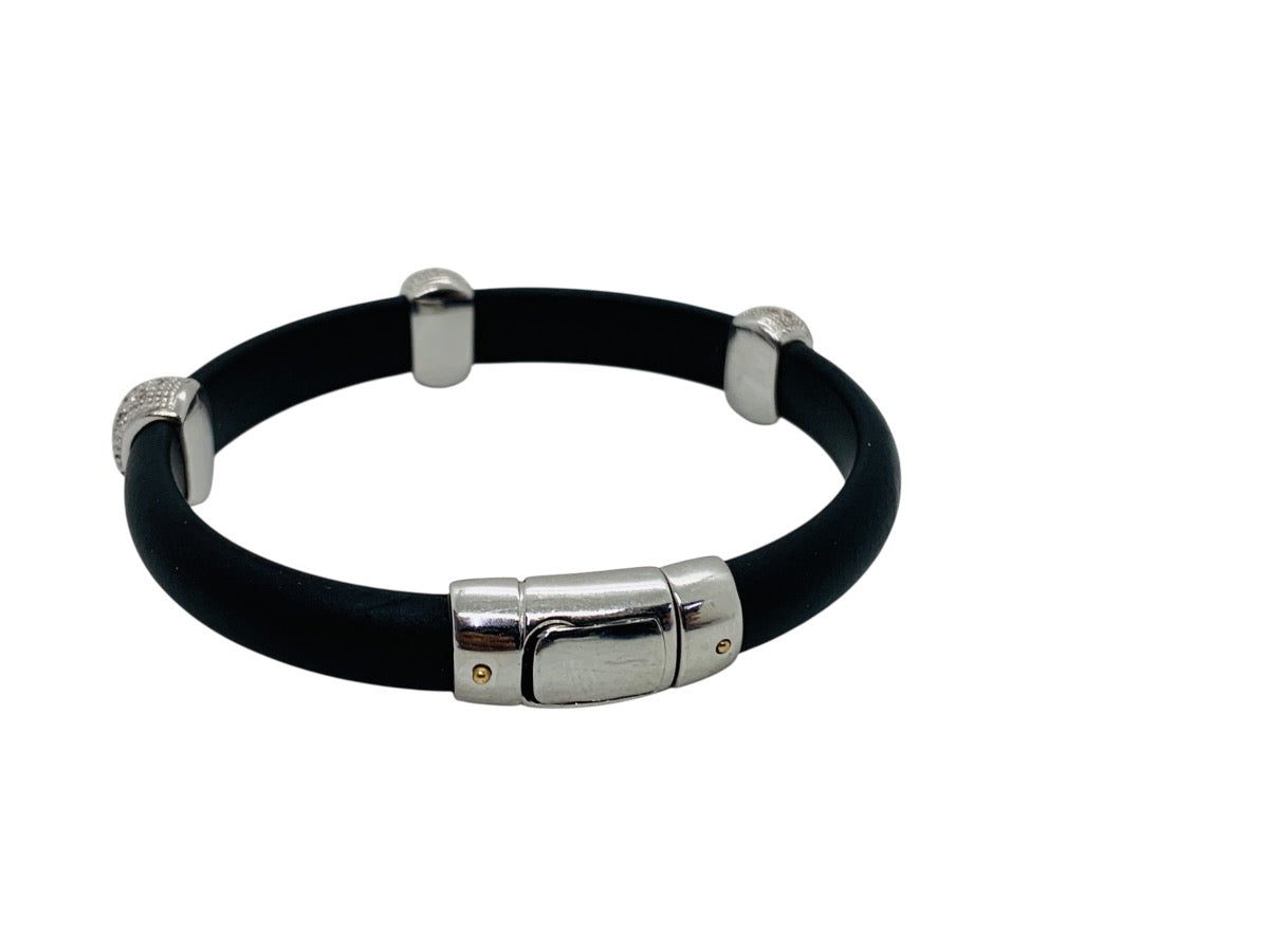 18K White Gold Diamond Black Rubber/Silicone Bracelet Size 6" | 17.6 Grams