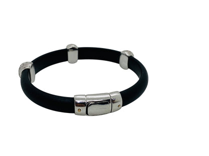 18K White Gold Diamond Black Rubber/Silicone Bracelet Size 6" | 17.6 Grams