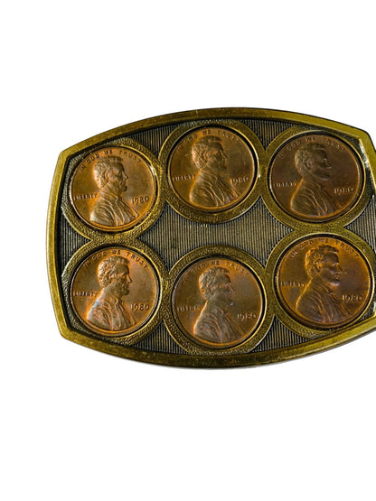 Vintage 1980 Lincoln Penny Belt Buckle-Collectible Coin Design