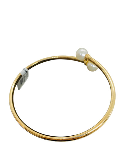 14K Yellow Gold Open Cuff Round Pearl Bangle Bracelet | Size 7 | 3.9g