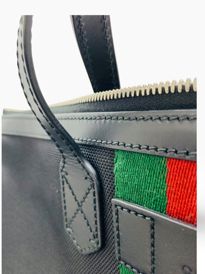 GUCCI Sherry Line 619751 Leather Canvas 2Way Shoulder Tote Bag Black Italy