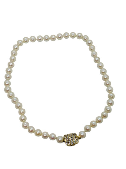 18K 2-Tone Natural White Pearl Diamond Necklace 19" | 46.5 Grams