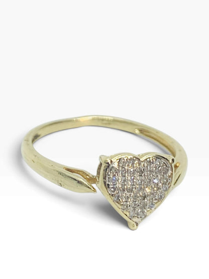 10K Yellow Gold Diamond Heart Lady's Ring 1.5 Grams | Size 6 1/2 | .040 TCW
