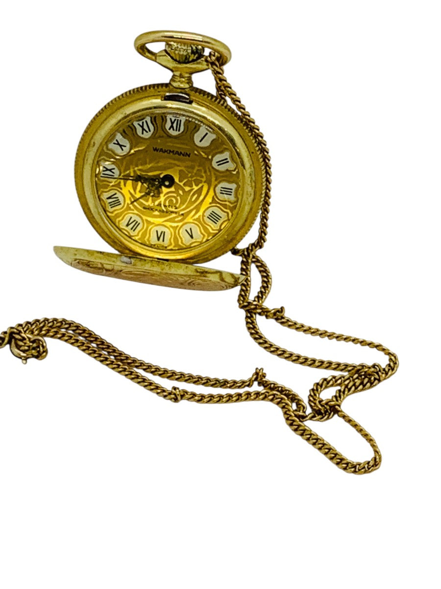 Vintage Wakmann 17 Jewels Shock Absorber Pendant Watch with Gold Tone Chain Made in France