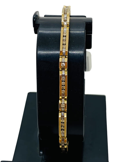 14K Yellow Gold Channel Set Diamond Bar Link  Bracelet | .50 TCW | Size 7.5 | 13.4g