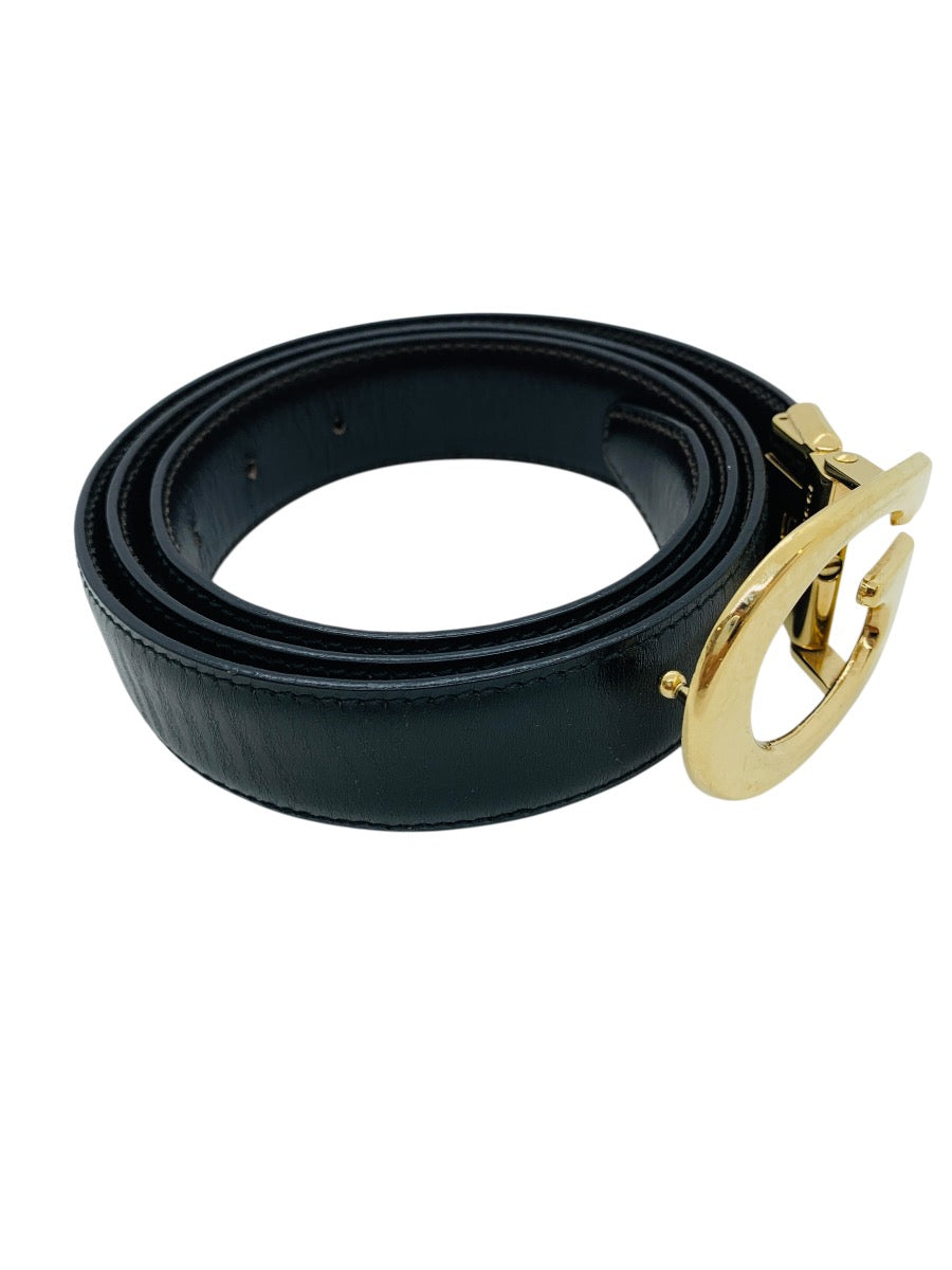 Gucci Buckle Leather Metal Black Belt Size 34
