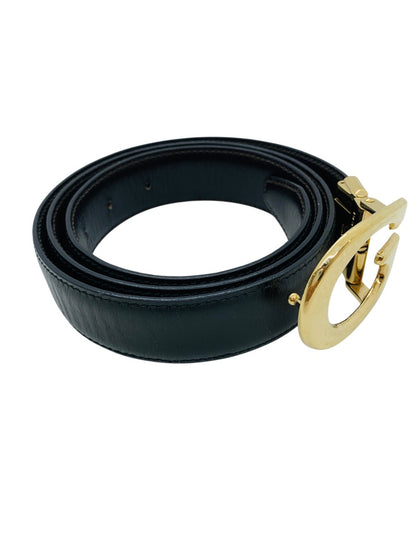 Gucci Buckle Leather Metal Black Belt Size 34