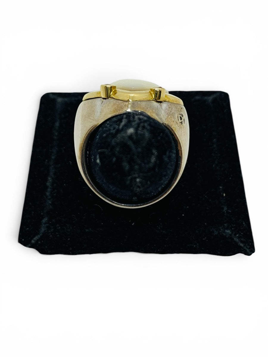 David Yurman 18K Gold & .925 Sterling Silver Carved Mother of Pearl & Sapphire Ring | Size 7