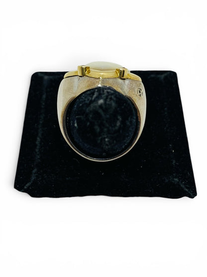 David Yurman 18K Gold & .925 Sterling Silver Carved Mother of Pearl & Sapphire Ring | Size 7