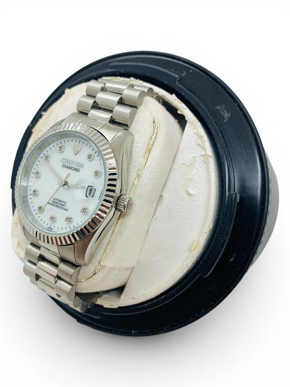 Croton Automatic Diamond Watch 10atm-330ft Stainless Steel White Face