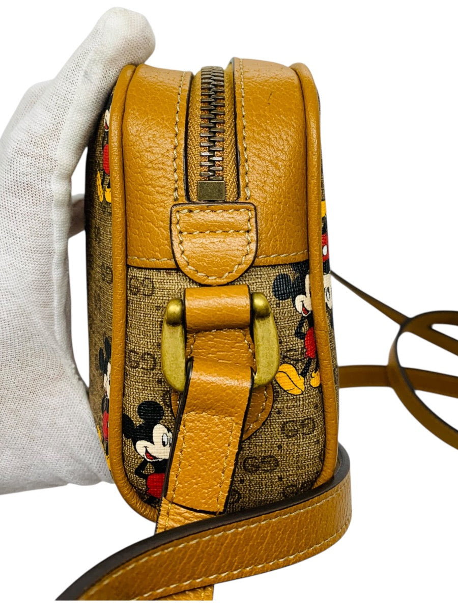 Gucci x Disney Mickey Mouse GG Supreme Canvas Shoulder Bag Brown Leather