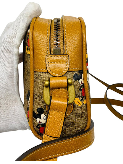 Gucci x Disney Mickey Mouse GG Supreme Canvas Shoulder Bag Brown Leather