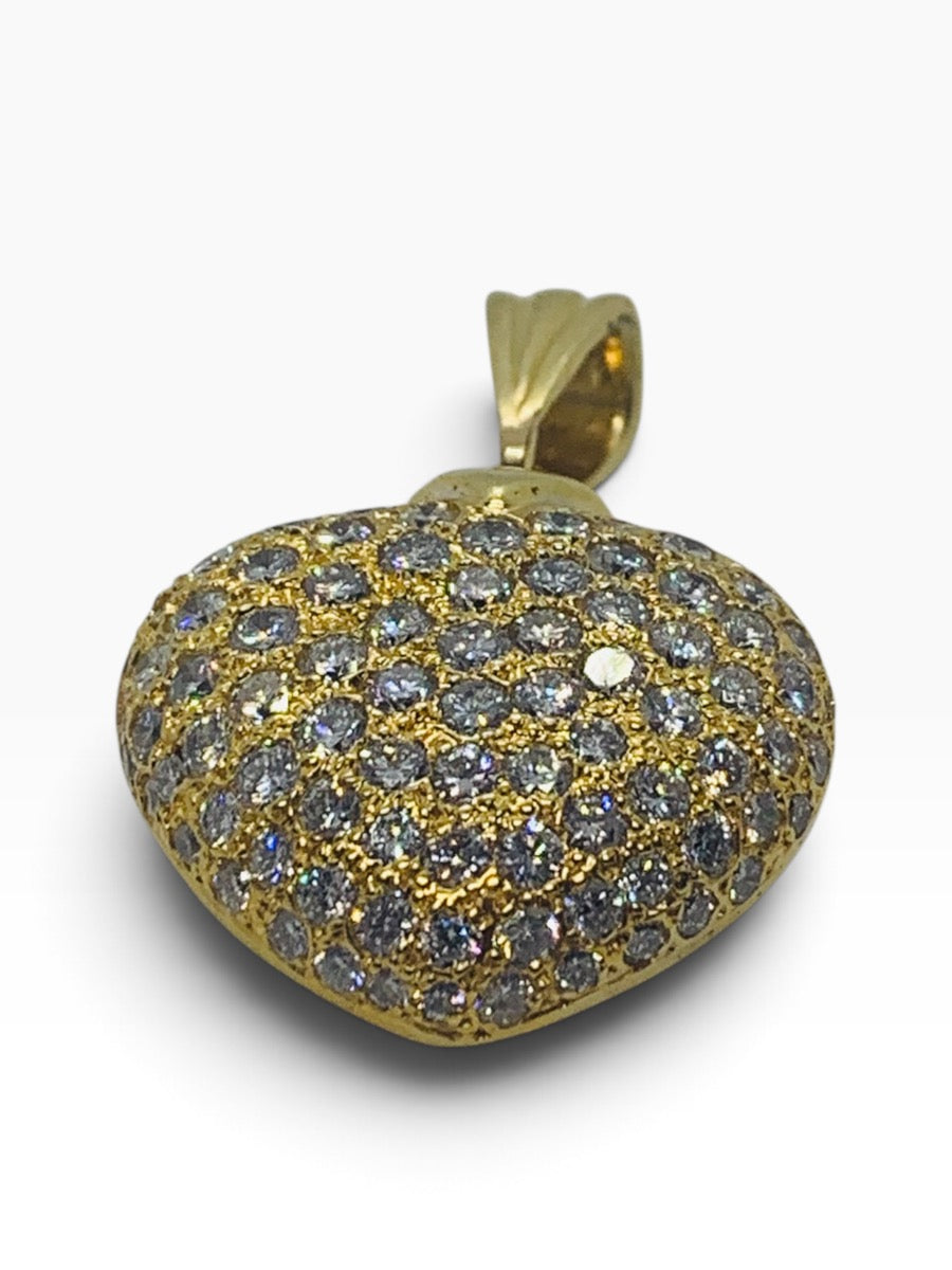 18K Solid Yellow Gold Heart Pendant Round Diamond 17.9 Grams | 1.64 TCW