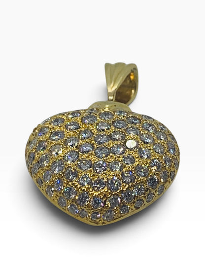 18K Solid Yellow Gold Heart Pendant Round Diamond 17.9 Grams | 1.64 TCW