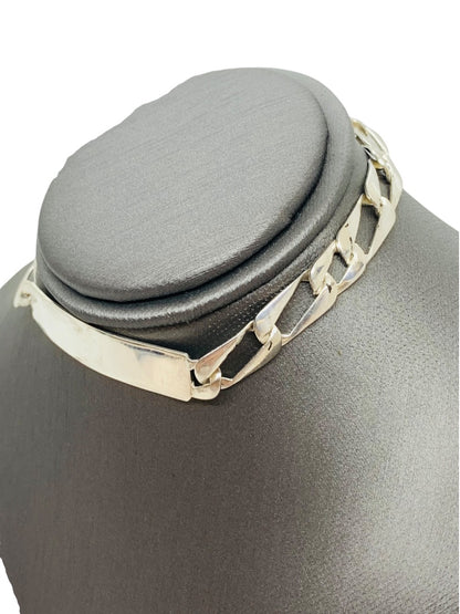 .925 Figaro ID Sterling Silver Bracelet (8.5g)