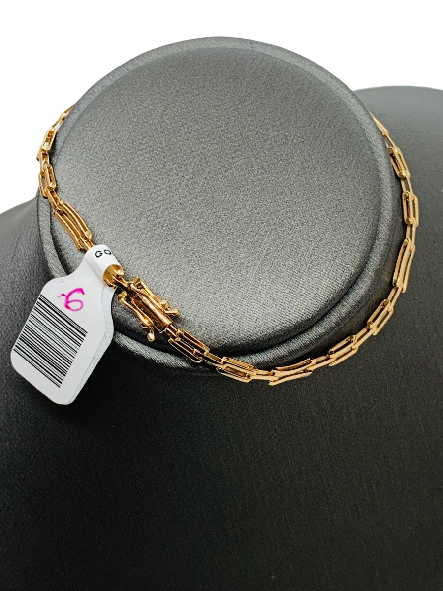 18K Yellow Gold Rectangular Paper Clip Bracelet | Size 7 | 3.9g