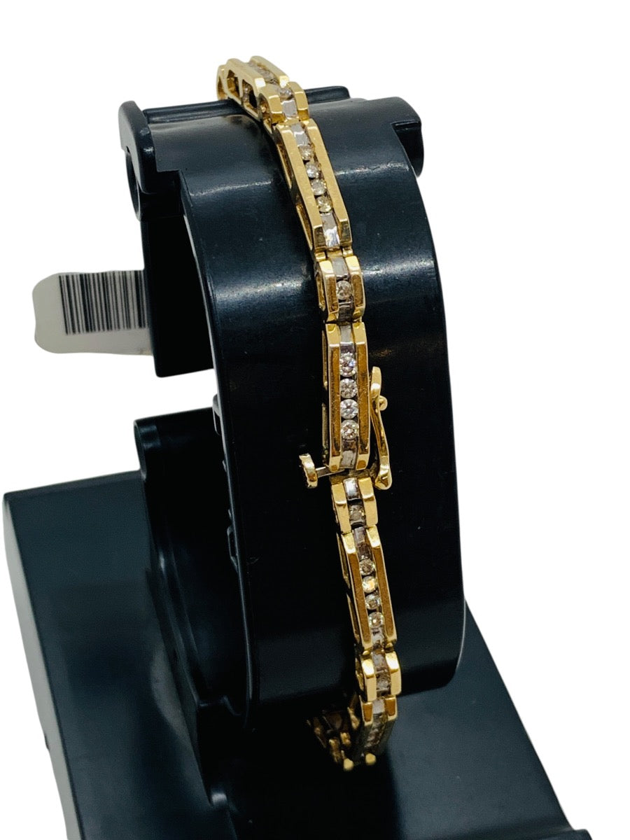 14K Yellow Gold Channel Set Diamond Bar Link  Bracelet | .50 TCW | Size 7.5 | 13.4g