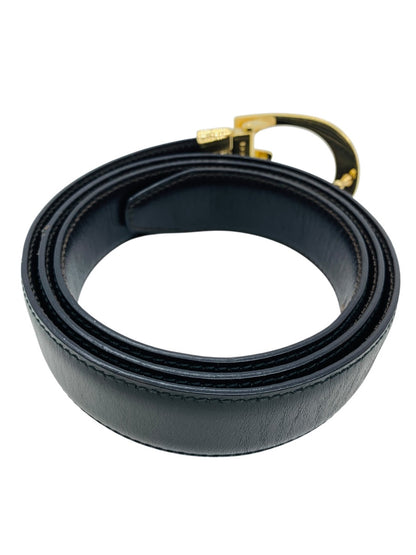 Gucci Buckle Leather Metal Black Belt Size 34