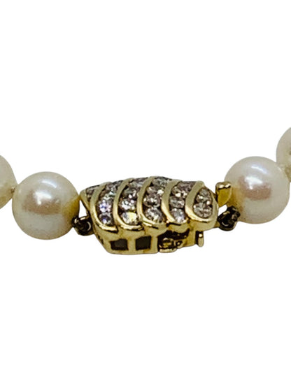 18K 2-Tone Natural White Pearl Diamond Necklace 19" | 46.5 Grams