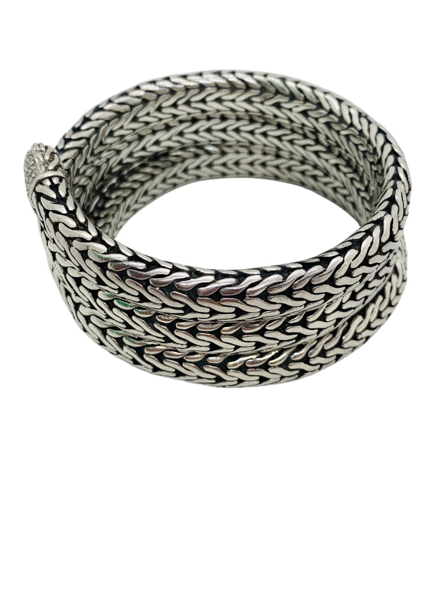 John Hardy .925 Sterling Silver 18k Gold Four row coil pave Diamond Wrap Bracelet