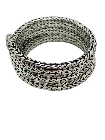 John Hardy .925 Sterling Silver 18k Gold Four row coil pave Diamond Wrap Bracelet