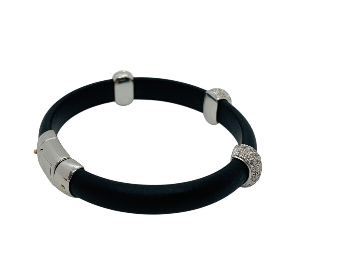 18K White Gold Diamond Black Rubber/Silicone Bracelet Size 6" | 17.6 Grams