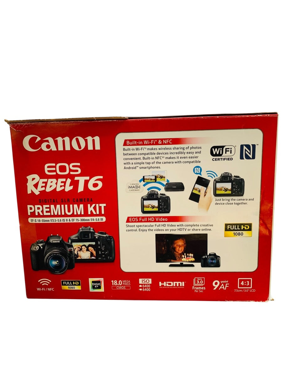 Canon EOS Rebel T6 Digital SLR Camera Premium Kit with 2 Lens New/Other