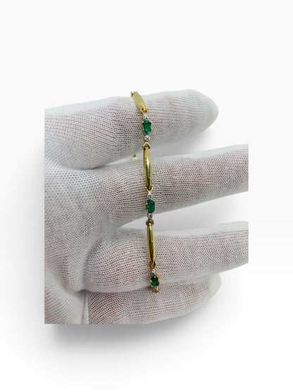 10K Yellow Gold Diamond Oval Cut Emerald Bracelet | 1 TCW | Size 7.5 | 4.2g