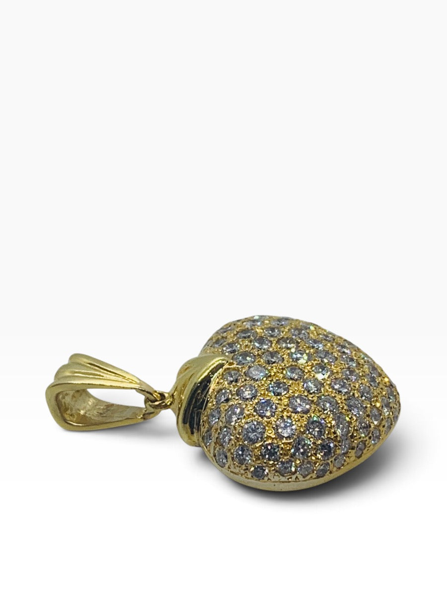 18K Solid Yellow Gold Heart Pendant Round Diamond 17.9 Grams | 1.64 TCW